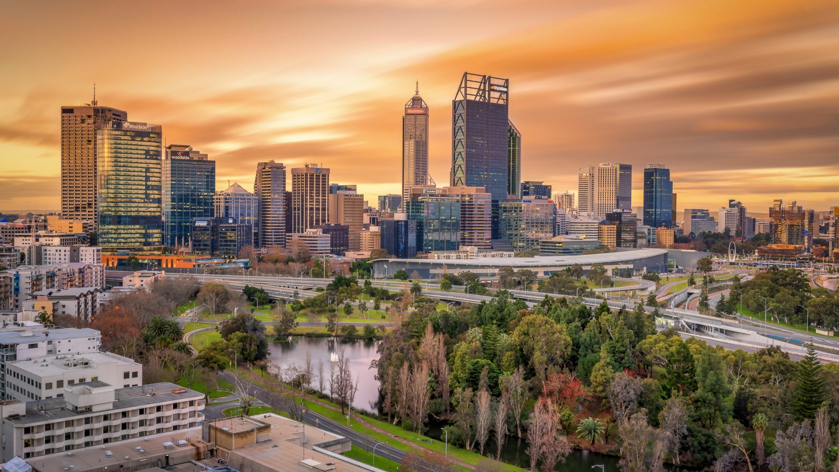 Perth city skyline orange